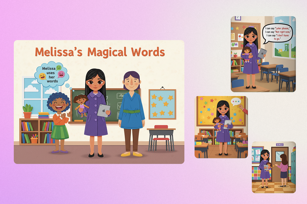 Generated Tinyverse story page with Melissa as the protagonist